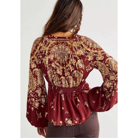 FREE PEOPLE Run Free Blouse Chocolate Combo Boho Flowy Tunic Size S - Picture 2 of 7